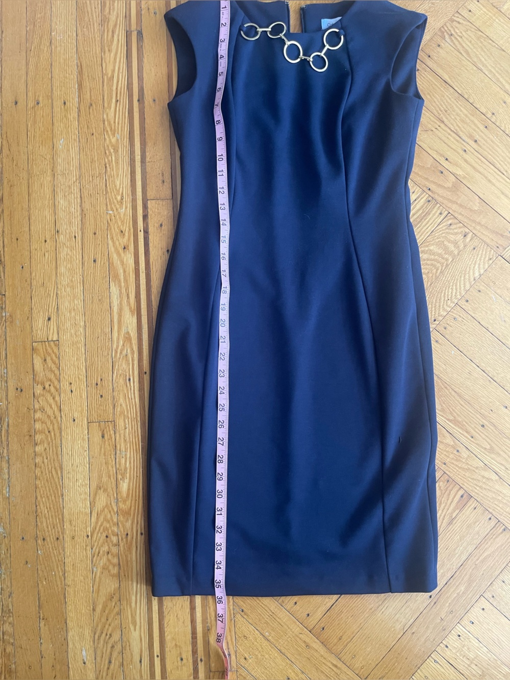 Calvin Klein Navy Midi Sheath Dress with Gold Ring Detail- NEW WITHOUT TAGS - Picture 6 of 7